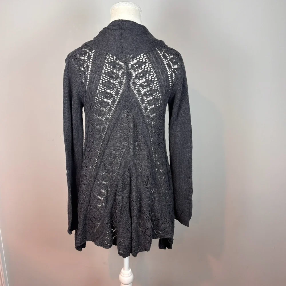 Cynthia‎ Rowley Womens Grey Cotton Open Knit Crochet open Cardigan sz Small Boho